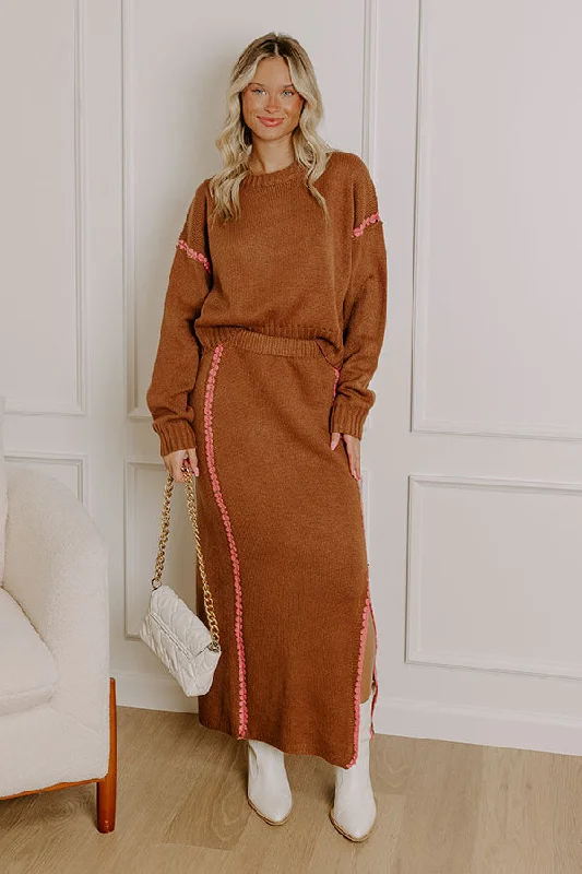 Coffee Shop Cutie High Waist Knit Maxi Skirt in Chocolate