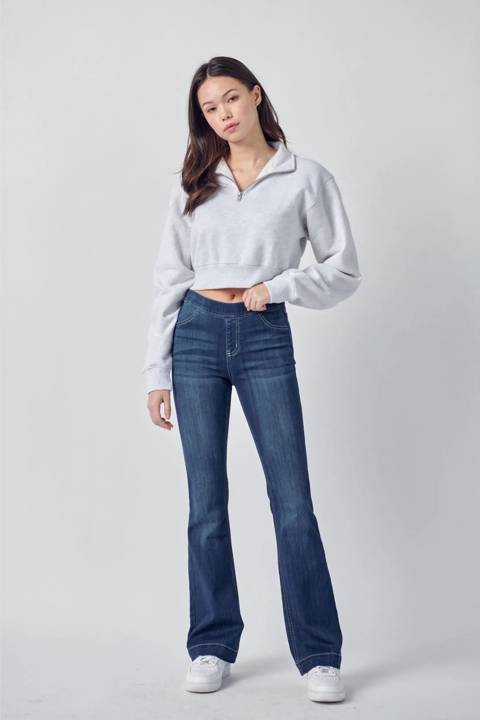 Pull On Flare Jeans with Stitching - 33”