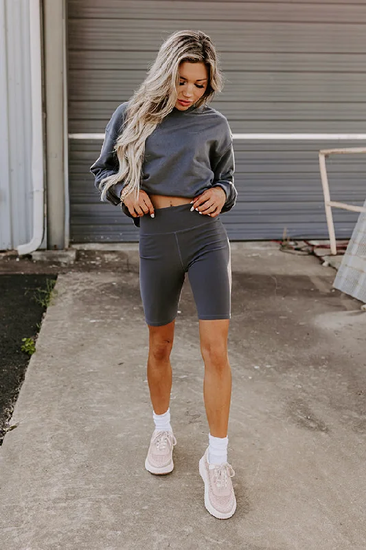 Sporty Spice Butter Soft High Waist Biker Shorts In Charcoal