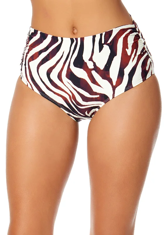 Women's Tiger Dance Fold Over High Waist Shirred Bikini Swim Bottom