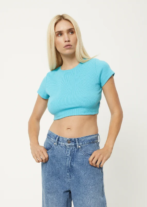 AFENDS Womens Abbie - Ribbed Cropped Tee - Vivid Blue