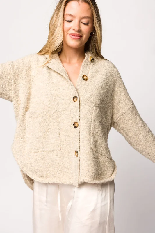 Lillian Boucle Knit Cardigan In Oat