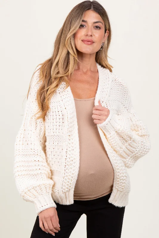 Cream Oversized Chunky Knit Maternity Cardigan