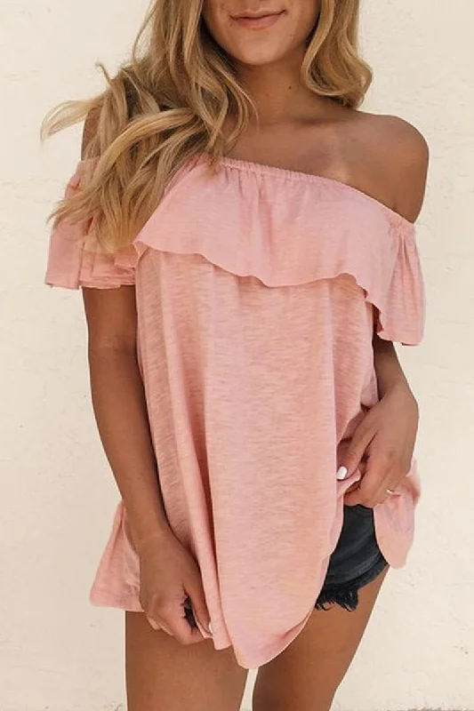 Fashion Solid Off the Shoulder T-Shirts(4 Colors)