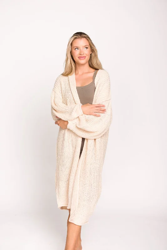 Francie Knit Balloon Sleeve Cardigan in Powder Beige