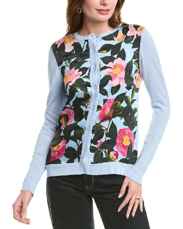 Oscar de la Renta Camellia Print Silk-Blend Cardigan