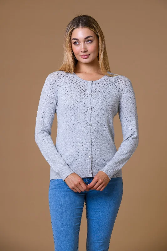 Pointelle Diamante Button Cardigan