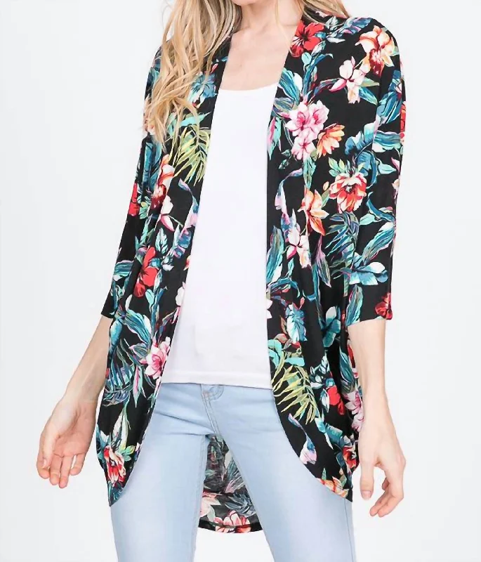 Tropical Plants Floral Bulgari Cardigan In Black