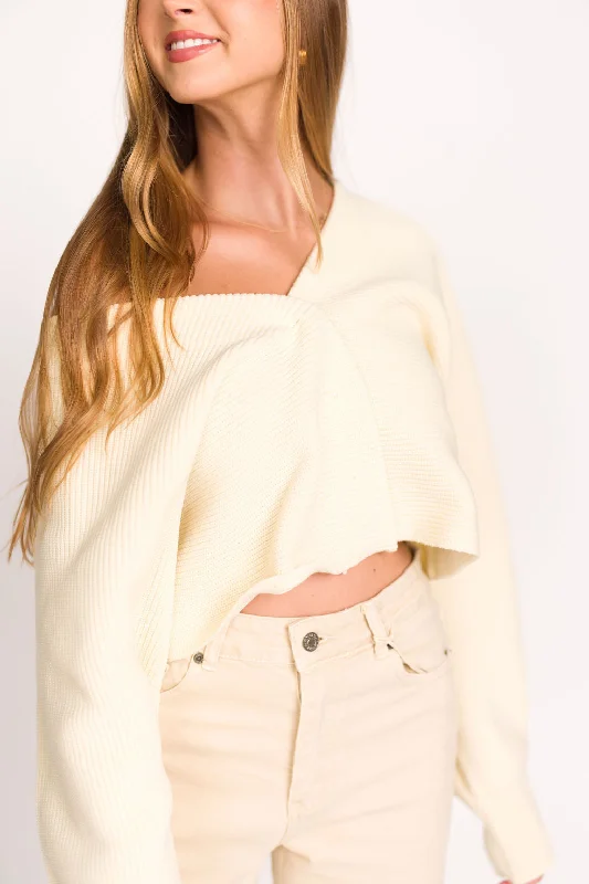 Mira V-Neck Ribbed Knit Cardigan in Ivory