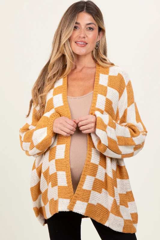 Yellow Checkered Oversized Maternity Cardigan