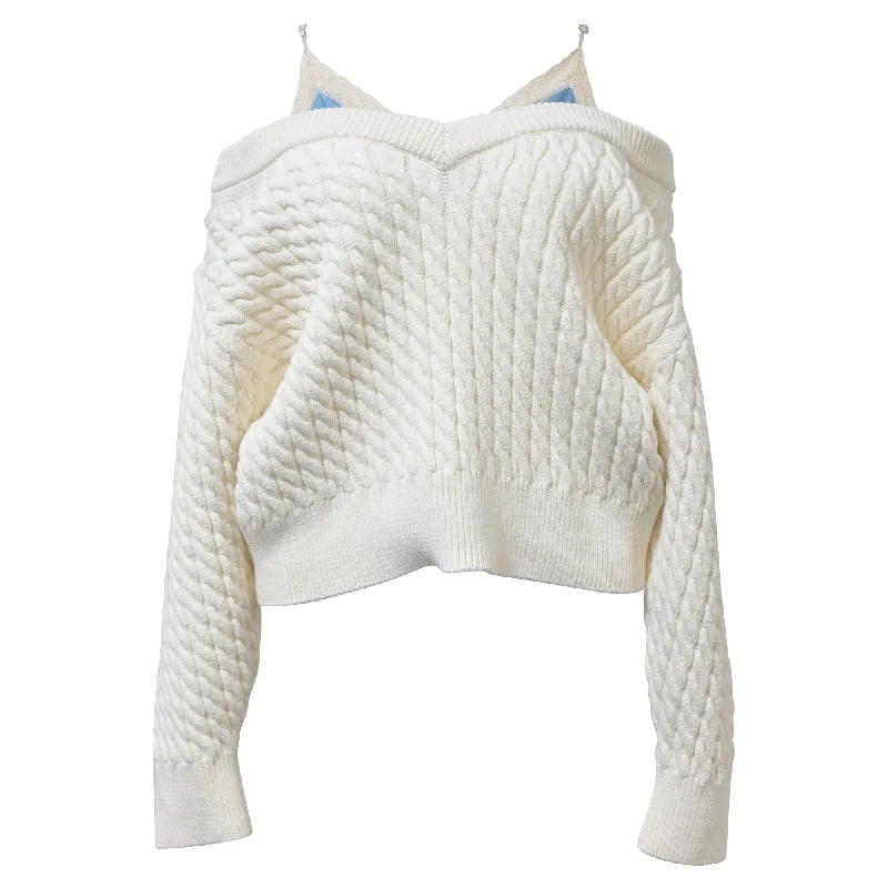 Alexander Wang.T Off-Shoulder Cable Knit Jumper in Ecru Cotton