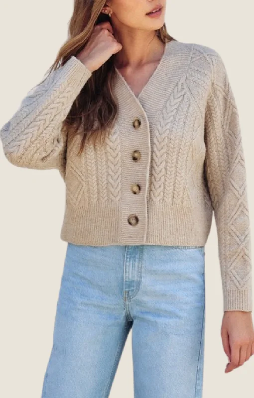 Anslie Oatmeal Cable Knit Cardigan