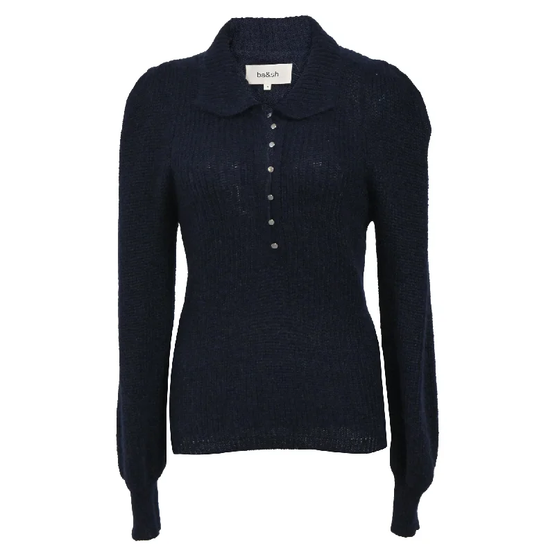 Ba&Sh Puffed Sleeve With Buttons Jumper in Navy Blue Wool