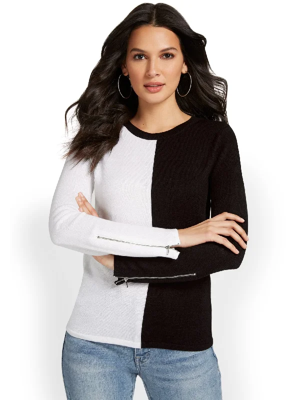 Colorblock Zip-Sleeve Pullover Sweater