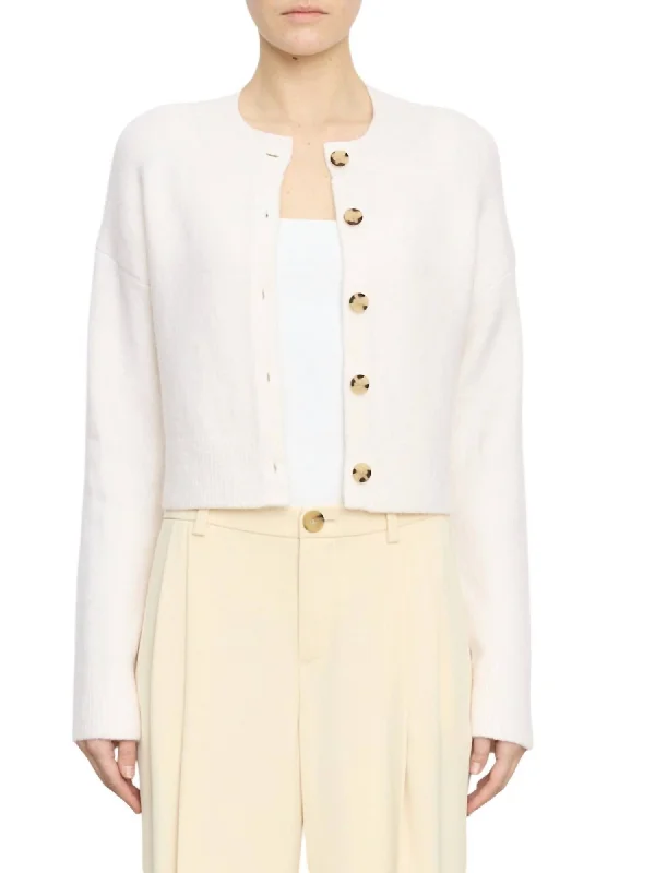 Cropped Button Cardigan In Off White