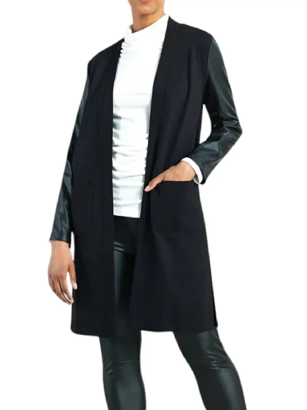 Ponte Liquid Leather Cardigan In Black