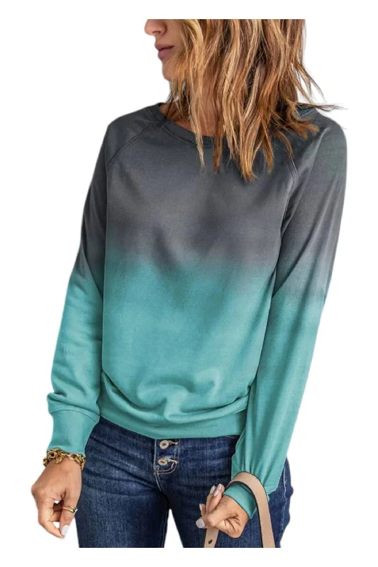 Pullover Sweatshirt In Teal Ombre