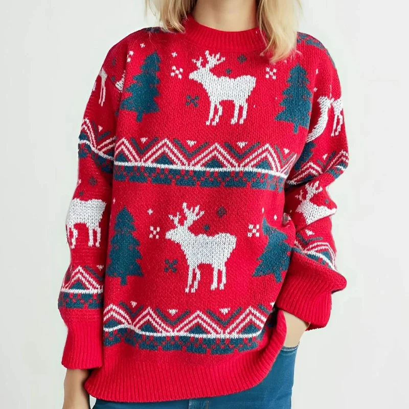 Red Winter Style Knitted Pullover Christmas Sweater