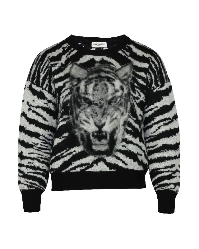 Saint Laurent Tiger Intarsia Jumper in Black Mohair