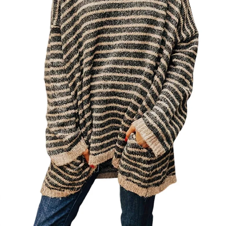 Striped Turtleneck Pullover Sweater In Black/brown