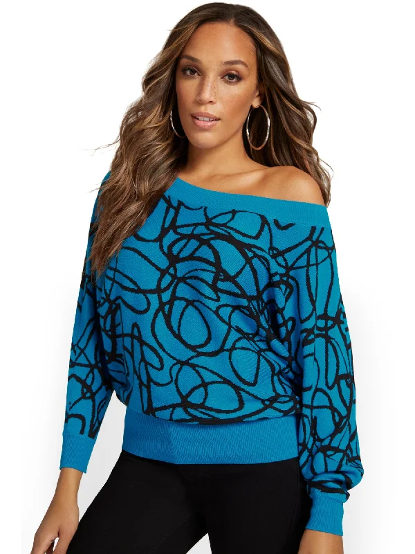 Swirl-Print Slouchy Pullover Sweater