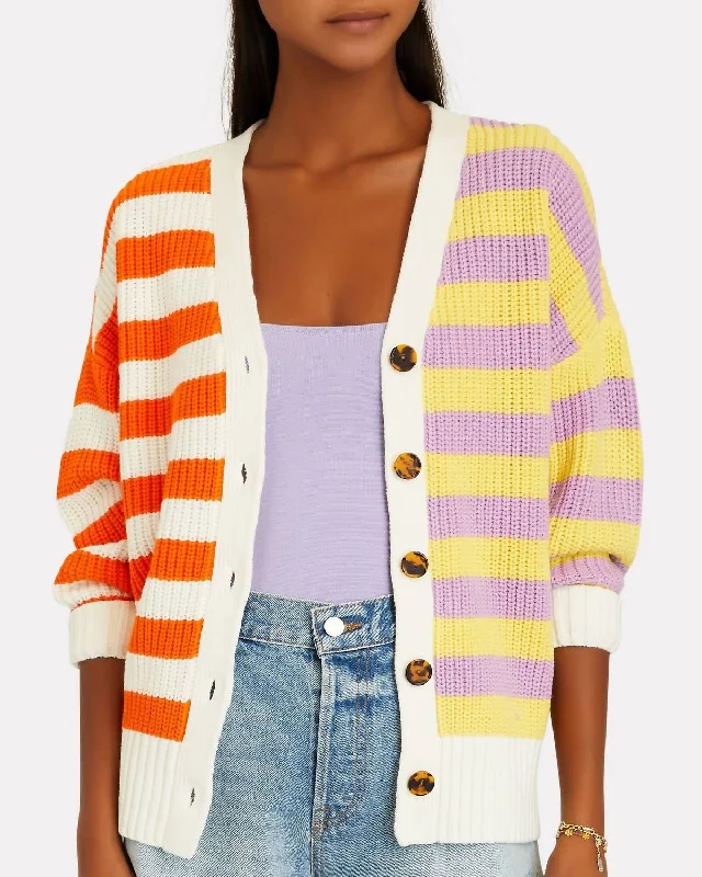 Two-Tone Stripe Cardigan In White Stripe