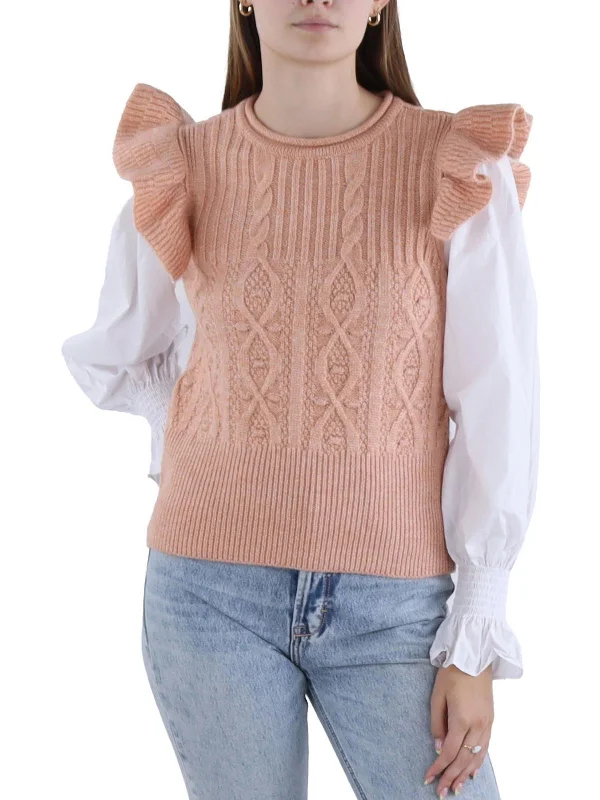 Womens Layered Ruffled Pullover Sweater