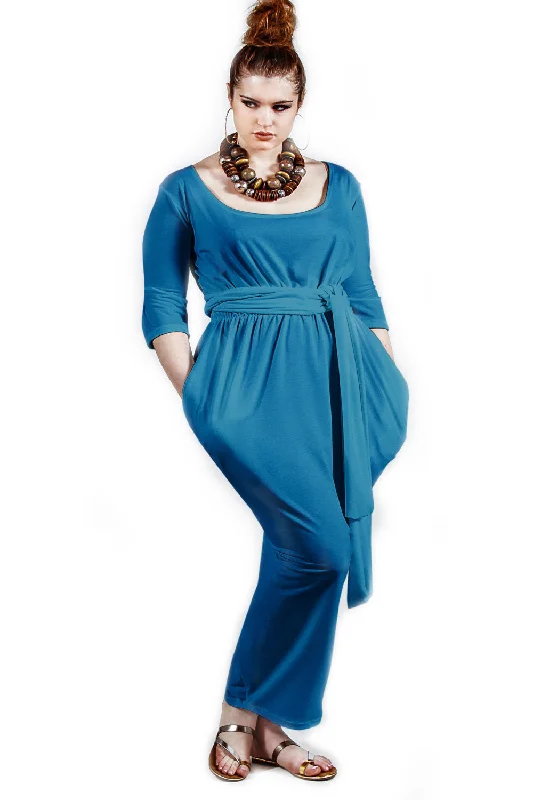 Mid Sleeved Scoop Neck Slouch Maxi Dress- JIBRI