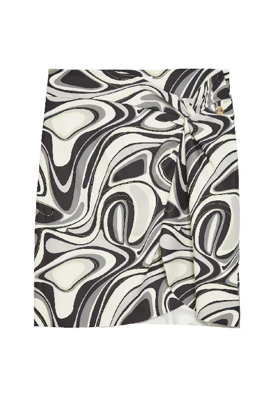 Knot Side High Waist Split-Front Mini Swim Skirt in Abstract Print