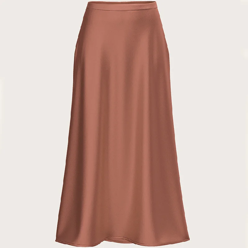 SATIN SILK MIDI-SKIRT IN ROSEWOOD