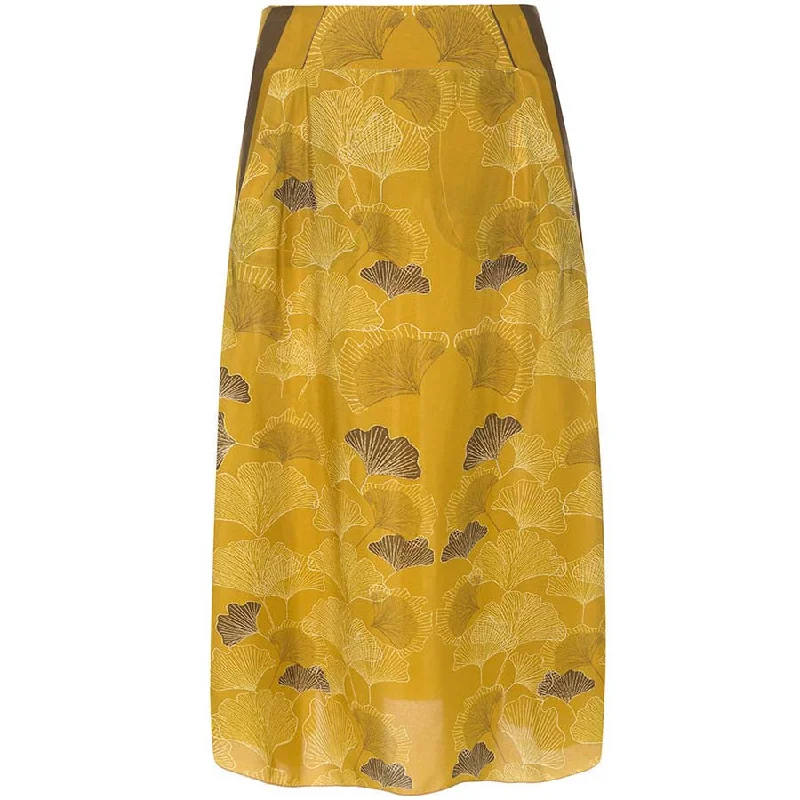 FLOWING SILK SKIRT "LEANDRA" WITH GINKGO PRINT