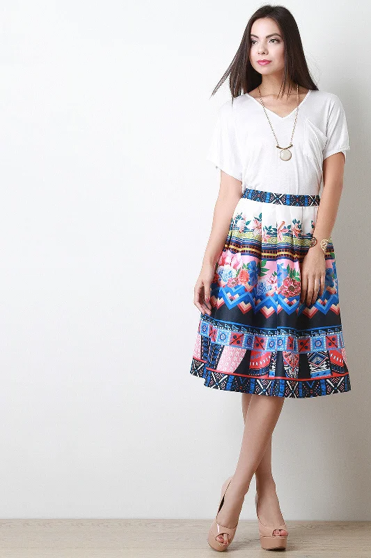 Floral Bohemian Print A-Line Skirt