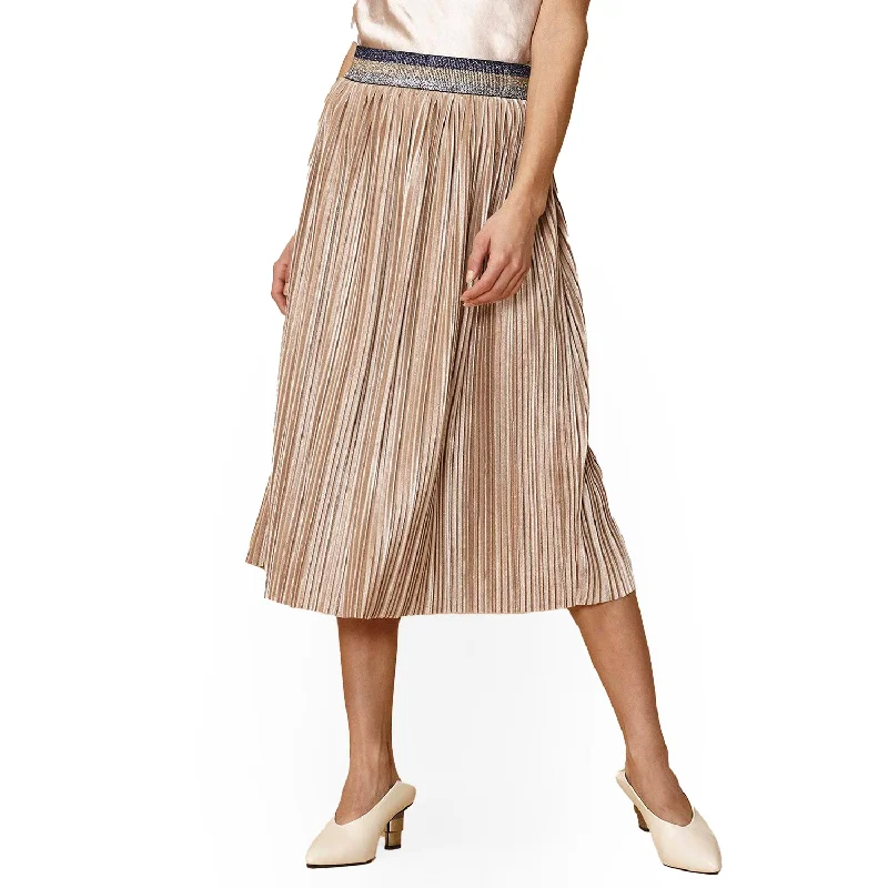 Women's Glitter Waistband Pleated Skirt in Champagne