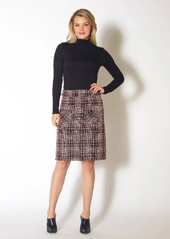 Women's Red Tweed High Rise Pencil Skirt in Red Black Tweed