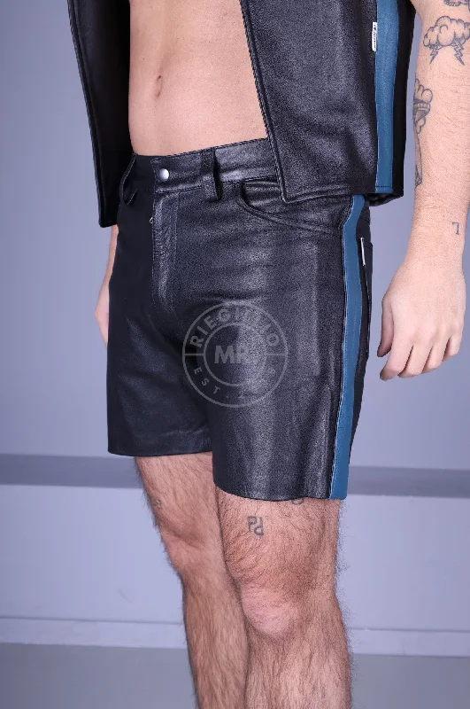 Black Leather 5 Pocket Short - Jeans Blue Stripe