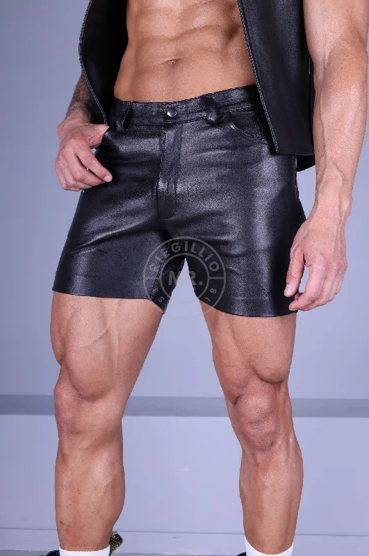 Black Leather 5 Pocket Short