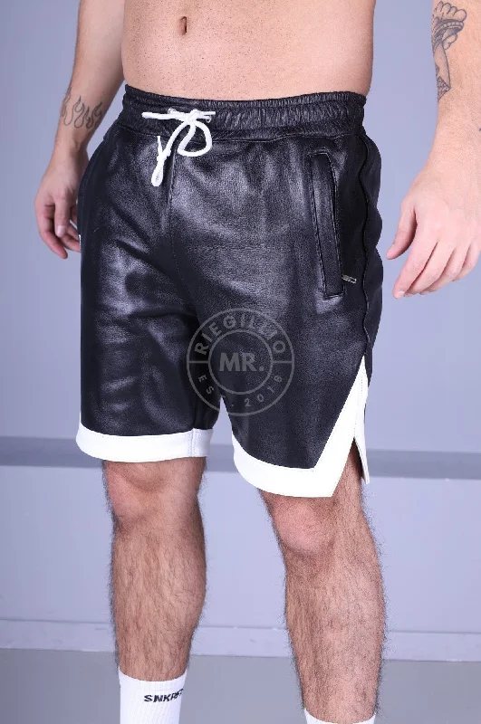 Black Leather Holiday Short - White Trim