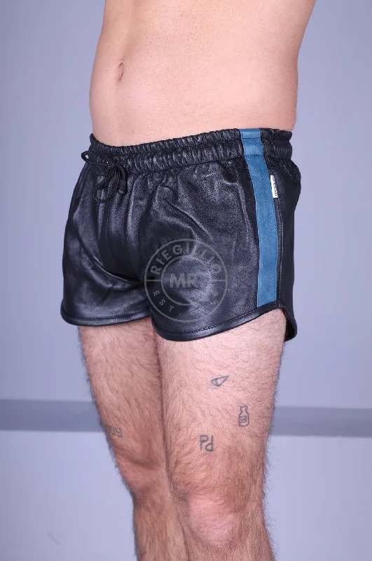 Black Leather Mini Short - BLUE STRIPE