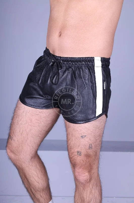 Black Leather Mini Short - WHITE STRIPE