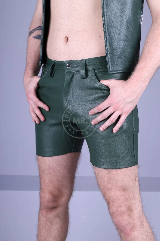 Leather 5 Pocket Short - Dark Green