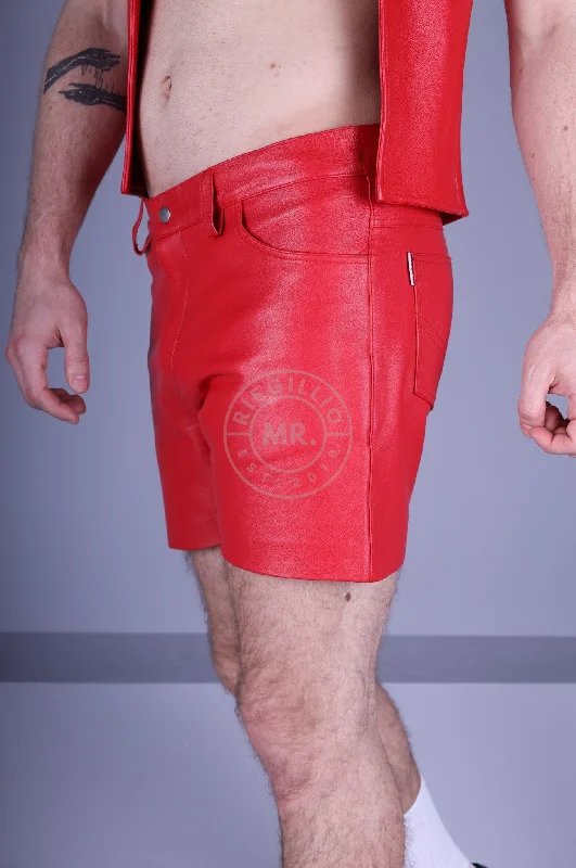 Leather 5 Pocket Short - Red