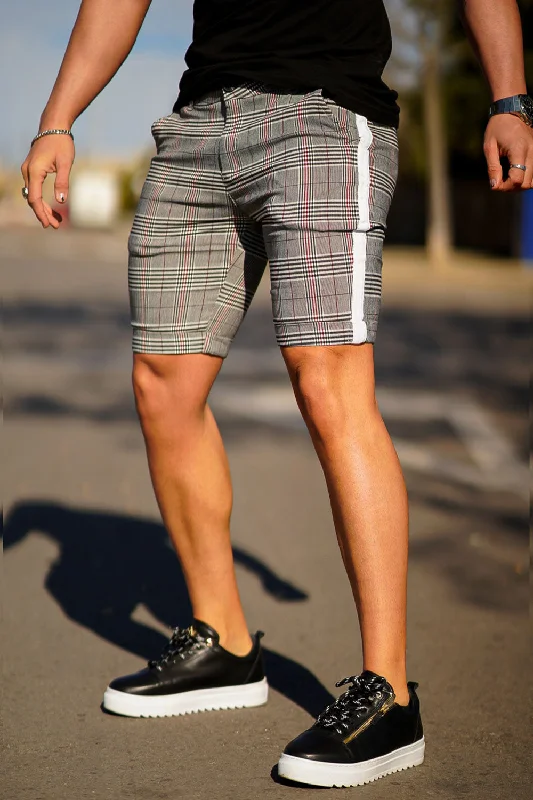 Mens Chinos Shorts - Grey Lattice