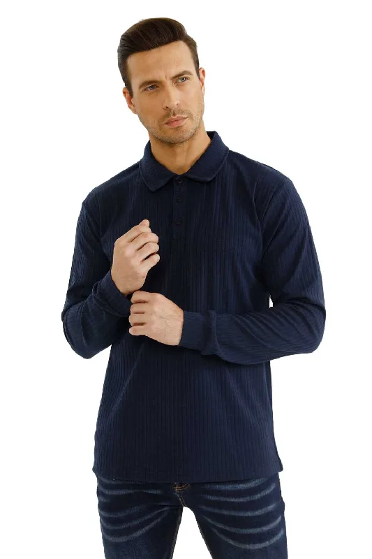 Men's Long Sleeve Polo Shirt - Slim Fit & Buttons