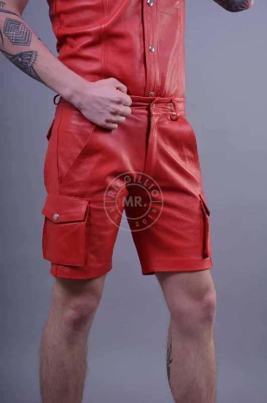 Red Leather Cargo Short