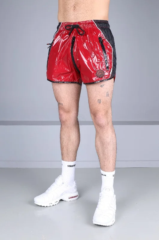 Shiny Nylon 24 Tracksuit Mini Short Thru Zip - Red