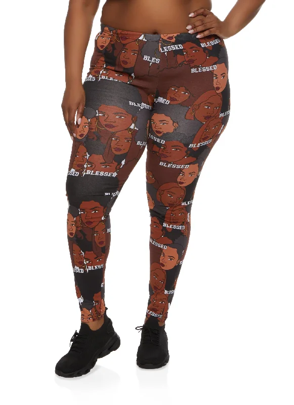 Plus Size Blessed Melanin Graphic Print Leggings