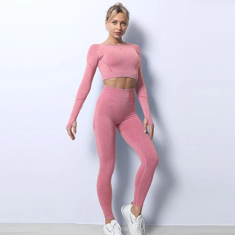 Breathable Sports Seamless Knit Yoga Wear leggings Suit Set