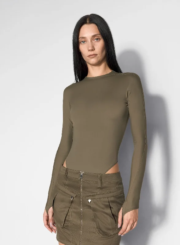 khaki shoulder logo bodysuit