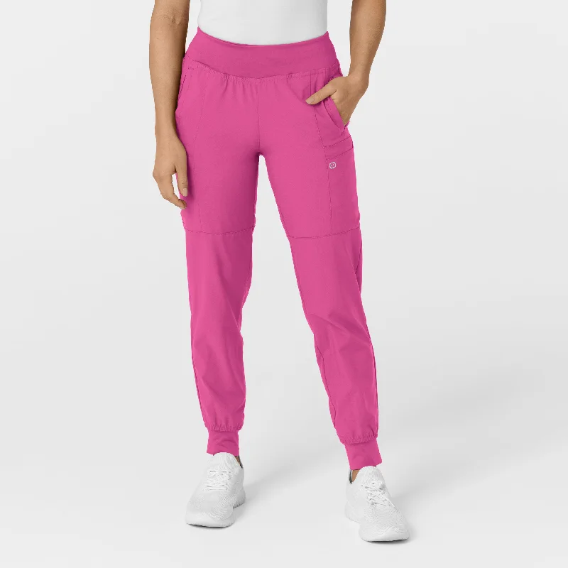 W123 Women's Comfort Waist Cargo Jogger Scrub Pant - Hot Pink