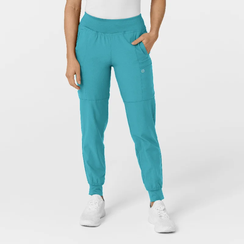 W123 Women's Comfort Waist Cargo Jogger Scrub Pant - Teal Blue